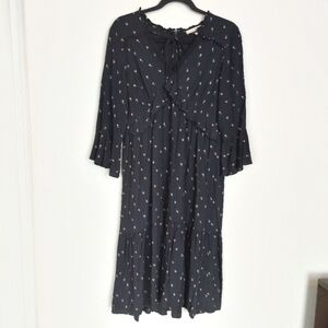 LOFT Tulip Print Floral Ruffle Bell Sleeve Dress Size Meduim